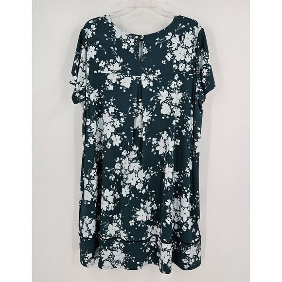 J. Jill Wearever Collection Womens XLp Dress Back Keyhole Emerald Green Floral - Picture 2 of 4